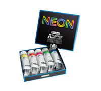 Schmincke AKADEMIE® Acrilico Color, set di colori fluorescenti, 76 778 097, 5 colori acrilici brillanti nei colori fluorescenti, tubetti da 60 ml, set di cartone