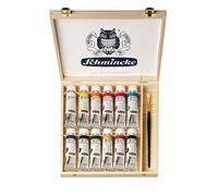Schmincke - AKADEMIE® Öl, 12 tubetti da 60 ml, 79 112 097, confezione in legno + pennello daVinci (misura 10), tonalità brillanti, pittura ad olio, set di colori ad olio