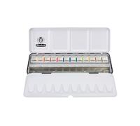 Schmincke Akademie®, scatola di colori per acquerelli, assortimento di base 12 x 1/2 ciotole, 75 785 097, scatola in metallo stampato, colori resistenti alla luce, colori ad acquerello fini