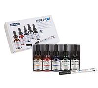 Schmincke - AQUA DROP, acquarello liquido, 5 colori trasparenti da 30 ml + LINER con punta di pennello, 78 105 097, set per pittura ad acquarello, calligrafia, handlettering, aerografia