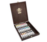 Schmincke - HORADAM® AQUARELL, elegante scatola di legno, 24 tubi da 15 ml, 74 653 097, acquerelli dei migliori artisti, pennello #4