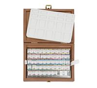 Schmincke - HORADAM® AQUARELL Premium scatola di pittura in legno con 47 colori sopraffini, 74548097, ONetz e tavolozza di porcellana, set di pittura, acquarelli sopraffini, 48 x 1/2 godet