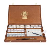 Schmincke - HORADAM® AQUARELL Premium scatola in legno con 47 acquarelli sopraffini, tavolozza di porcellana, 2 pennelli daVinci, 74348097, 47 x 1/1 godet interi, ONetz
