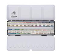 Schmincke - HORADAM® AQUARELL scatola di pittura con 24 acquarelli sopraffini, 74424097, scatola di metallo nero, set di pittura, acquarelli sopraffini, 24 x 1/2 godet