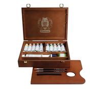 Schmincke - Norma Blue, 71 752 097, la migliore pittura ad olio per artisti, scatola di legno con 11 colori e accessori, 10 x 35 ml, 1 x 120 ml (bianco titanio)