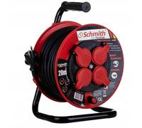 Schmith Avvolgicavo professionale 20m con cavo 3x2,5mm H05RR-F - resistente, IP44, 4 prese con messa a terra, ideale per officine e utilizzi intensivi