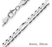 Schmuck Krone Bracciale in Argento 925 Figaro 6mm rodiato Diamantiert 20 cm
