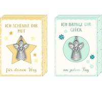 Schmuckanhänger - Kleiner Schutzengel (mint / gelb): Ich bringe dir Glück / Ich schenke dir Mut