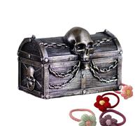 Schmuckschatulle für Mädchen - Gothic Piraten Schatztruhe aus Kunstharz, dekorative Aufbewahrungsbox im Retro Stil | Großes Schmuckkästchen als zu Geburtstag Halloween Weihnachten Party