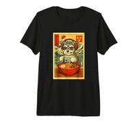 Schnauzer Cane Gioco Ramen Giapponese Ukiyo-e Grande Onda retrò Maglietta Premium