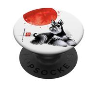 Schnauzer Cane Sole Rosso Arte Giapponese Sumi-e PopSockets PopGrip Adesivo