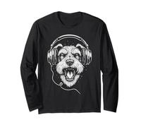 Schnauzer Con Cuffie DJ Musica Amante dei Cani Maglia a Manica