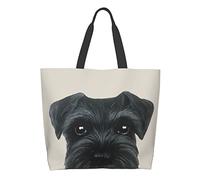 Schnauzer dipinto originale cane cucciolo drogheria borsa tote riutilizzabile donna grande borsa casual borse a tracolla per la spesa generi alimentari viaggi all'aperto