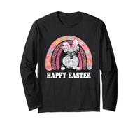 Schnauzer Dog Easter Bunny Eggs Hunting Boho Rainbow Maglia a Manica
