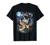 Schnauzer Gigante Che Ulula alla Luna Vintage Dog Art Maglietta