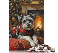 Schnauzer in Christmas Sweater by Fireplace Cozy Christmas Dog Art Jigsaw Puzzle Impossibili 1000Pcs Decorazione Per La Casa. Giochi Rilassamento E Intelligence Per Adulti E Bambini Da 12 Anni 300p