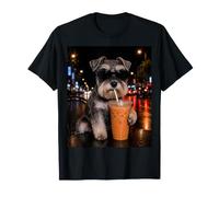 Schnauzer in Miniatura Che beve caffè Freddo Divertente Animale Maglietta