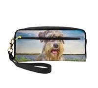 Schnauzer Lawn Pets Cani grigi Chnauzer, Borsa per il trucco Borsa per cosmetici Borsa da viaggio portatile da toilette Astuccio in pelle per donne e ragazze