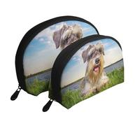 Schnauzer Lawn Pets Cani grigi Chnauzer, Borsa per trucco a conchiglia Portamonete da donna Borsa da toilette piccola Borsa per cosmetici 2 pezzi