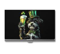 Schnauzer, porta biglietti da visita irlandese, per il giorno di San Patrizio, sottile, in metallo, per carte di credito, per uomini e donne, 9,4 x 5,6 x 0,8 cm, Stile:, Taglia unica