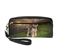 Schnauzer Sunset Cani Animali domestici Montagne Schnauzer, Borsa per il trucco Borsa per cosmetici Borsa da viaggio portatile da toilette Astuccio in pelle per donne e ragazze