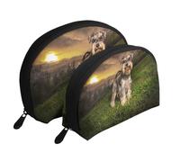 Schnauzer Sunset Cani Animali domestici Montagne Schnauzer, Borsa per trucco a conchiglia Portamonete da donna Borsa da toilette piccola Borsa per cosmetici 2 pezzi