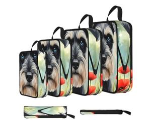 Schnauzer tra le margherite - Set di 4 organizer da viaggio a compressione