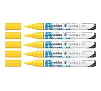 Schneider 120105 Paint-It - Matite acriliche con punta rotonda da 2 mm, colori acrilici ad alta copertura per legno, tela, pietra, ecc., confezione da 5 pezzi, giallo