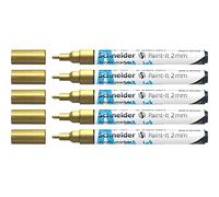 Schneider 120153 Paint-It - Matite acriliche con punta rotonda da 2 mm, colori acrilici ad alta copertura per legno, tela, pietra, ecc., confezione da 5 pezzi, oro