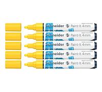 Schneider 120205 Paint-It - Matite acriliche con punta rotonda da 4 mm, colori acrilici ad alta copertura per legno, tela, pietra, ecc., confezione da 5 pezzi, giallo