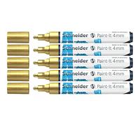 Schneider 120253 Paint-It - Matite acriliche con punta rotonda da 4 mm, colori acrilici ad alta copertura per legno, tela, pietra, ecc., confezione da 5 pezzi, oro