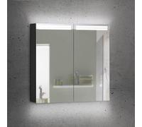 Schneider ARANGA TW Armoire à glace éclairée, 2 portes, 695x120x700mm, bandeaux lumineux en haut, 160.470.01.41, 160.470.01.41, Versione: CH standard/ nero corpo opaco, pannello posteriore a specchio