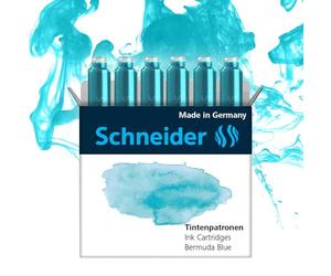 Schneider Cartucce d'Inchiostro per Penna Stilografica Colori Pastello Confezione da 6, Blu (Bermuda Blue), Formato Standard