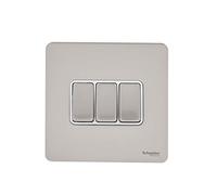 Schneider Electric GU1432WPN - Interruttore piatto senza viti, 3 banche, nichel perlato