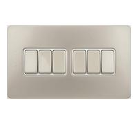 Schneider Electric GU1462WPN - Placca piatta senza viti, 6 interruttori, nichel perlato