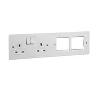 Schneider Electric GU32202DMPWPW Ultimate-Flat - Presa con interruttore, 2 x 2P + E con otturatori, colore: Bianco