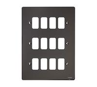 Schneider Electric GUG12GBN - Piastra Piatta Placchette Interruttori Luce Placche, 12 Banche, Telaio, Nichel Nero