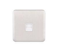 Schneider Electric Lisse GGBL7062WSS - Presa telefonica singola, senza viti, 240 V, in acciaio inox con inserto bianco