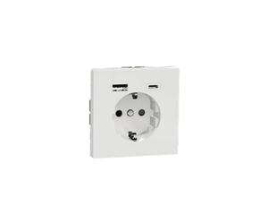 Schneider Electric Merten MEG2367-6035 - Presa Schuko con due uscite per il funzionamento e la ricarica simultaneamente di due dispositivi USB con batteria integrata, bianco loto