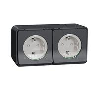 Schneider Electric MUR36029 Mureva Styl - Doppio PC 2P+T schuko precablato horiz - sporgente - IP55 IK08 - grigio DBLE PC 2P+T ALL GRIGIO S.