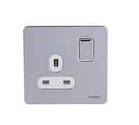 Schneider Electric Piastra piatta senza viti - Presa singola con interruttore, 13 A, GU3410WPC, cromo lucido con inserto bianco