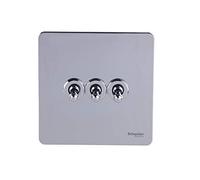 Schneider Electric Placca piatta senza viti - Interruttore a 3 interruttori a 2 vie, polo singolo, 16AX, GU1432TPC, cromo lucido