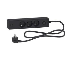Schneider Electric SC5ST933U1B - Prolunga multipresa 3 prese 2P+T, colore: Antracite 2 USB, 1,5 m, Nero
