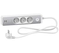 Schneider Electric sc5st933u1wa Prolunga multiprises 3 prese 2p + T BIANCA FINITURA ALLUMINIO SPAZZOLATO 2 USB 1,5 m, Bianco