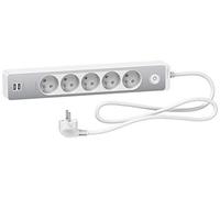 Schneider Electric sc5st935u1wa Prolunga multiprises 5 prese 2P + T BIANCA FINITURA ALLUMINIO SPAZZOLATO 2 USB 1,5 m, Bianco
