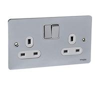 Schneider Electric Ultimate - Doppia presa senza viti con piastra piatta, doppio polo, 13A, GU3220DWPC, cromato lucido con inserto bianco