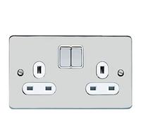 Schneider Electric Ultimate Flat Plate - Doppia presa di corrente, 13A, GU3220WPC, cromato lucido con inserto bianco