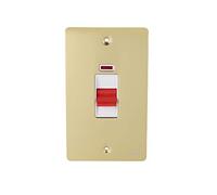 Schneider Electric Ultimate Flat Plate - Doppio interruttore di controllo con indicatore neon, doppio polo, 50AX, GU4221WPB, ottone lucido con inserto bianco