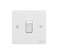 Schneider Electric Ultimate Flat Plate - Interruttore singolo per luce, 2 poli, GU2210WPW, verniciato bianco con inserto bianco