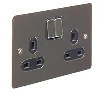 Schneider Electric Ultimate Flat Plate - Presa doppia alimentazione commutata, doppio polo, 13A, GU3220DBBN, nichel nero con inserto nero